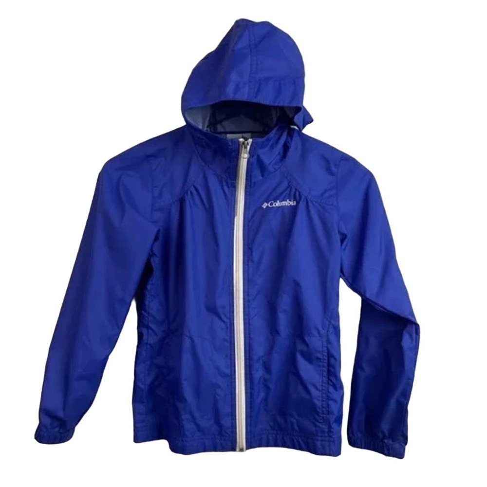 Columbia Windbreaker Jacket Girls Small Purple Full Zip Hood Lightweight Rain﻿
